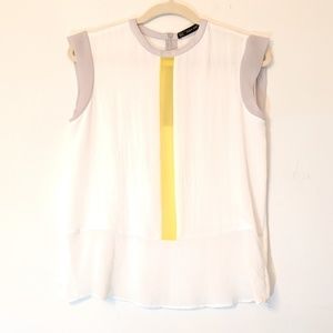Zara Basic Sheer Sleeveless Blouse White Yellow S